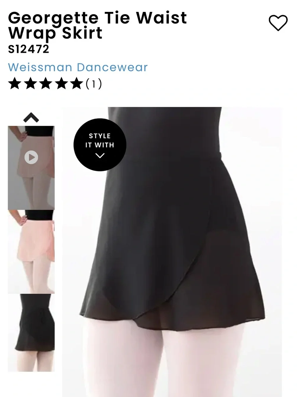 Weissman Dancewear Georgette Tie Waist Wrap Skirt Black SMALL 4/6 Ballet Dance